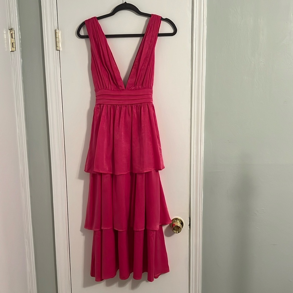 Lulu's Pink Tiered Midi Dress
